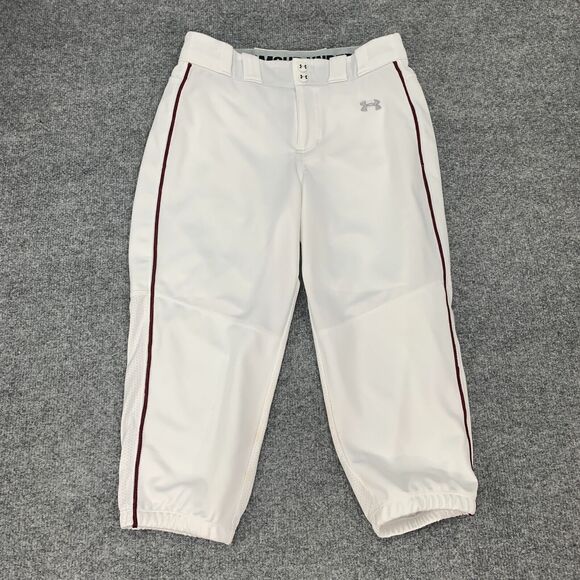 Under Armour Cropped Softball Pants Womens S Small White Fitted HeatGear - Picture 2 of 14
